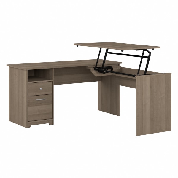 Bush® Furniture Cabot 3-Position Sit-To-Stand Height-Adjustable L-Shaped Desk, 60""W, Ash Gray, Standard Delivery -  Bush Business Furniture, CAB043AG