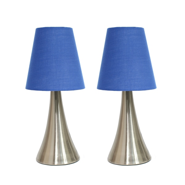 Simple Designs Valencia Mini Touch Table Lamps, 11 1/2""H, Blue Shade/Brushed Nickel Base, Pack Of 2 -  LT2014-BLU-2PK