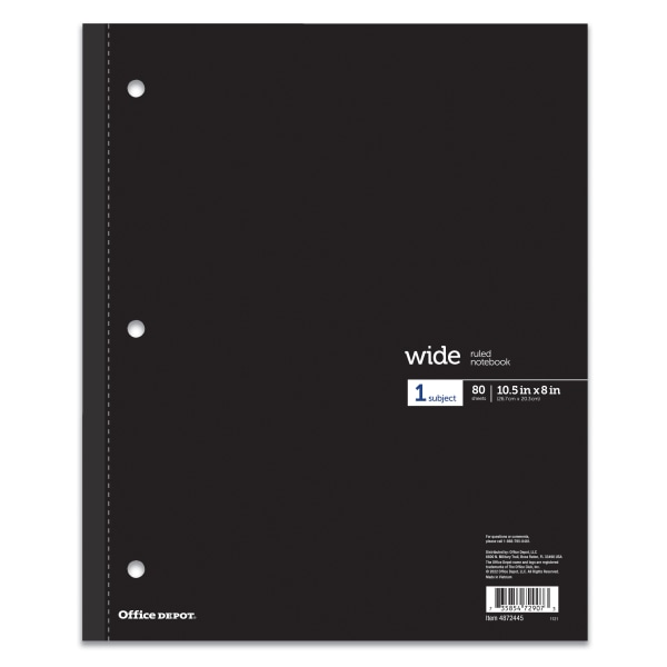 Office Depot Brand Wireless Notebook 8 x 1012 Wide Ruled 80 Sheets Black