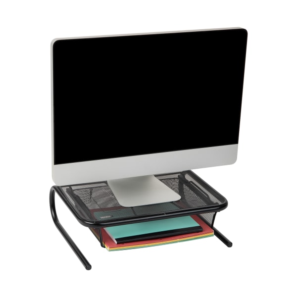 Photos - Mount/Stand PocketBook Mind Reader Metal Mesh Monitor Riser With Drawer, 5-1/2"H x 16-3/4"W x 13-1/2"D, Black MESHKING-BLK