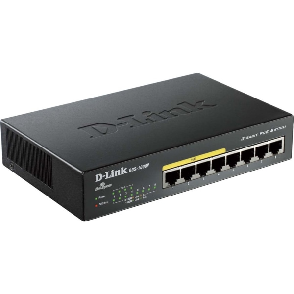 8-Port Gigabit Metal Desktop Switch with 4 PoE Ports - 8 Ports - 4 x POE - 4 x RJ-45 - 10/100/1000Base-T - Desktop - D-Link DGS-1008P