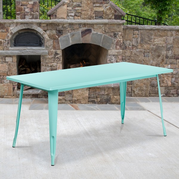 Flash Furniture Commercial Grade 31.5  x 63  Rectangular Mint Green Metal Indoor-Outdoor Table