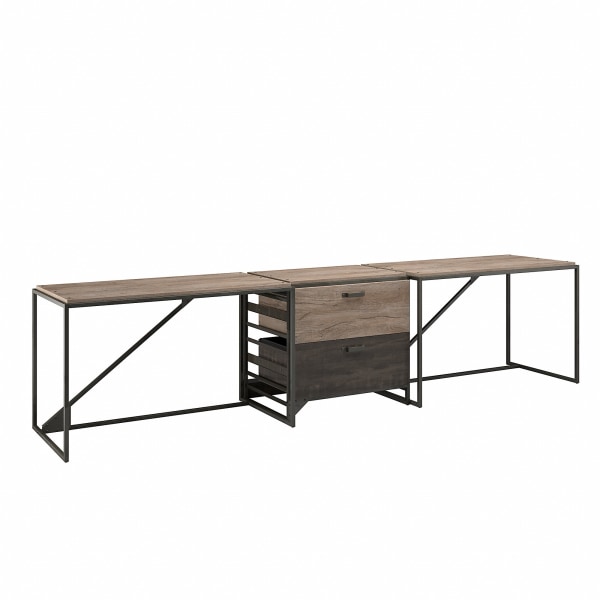 Bush Furniture Refiner 50""W 2-Person Industrial Computer Desk Set With Lateral File Cabinet, Rustic Gray/Charred Wood, Standard Delivery -  Bush Business Furniture, RFY019RG