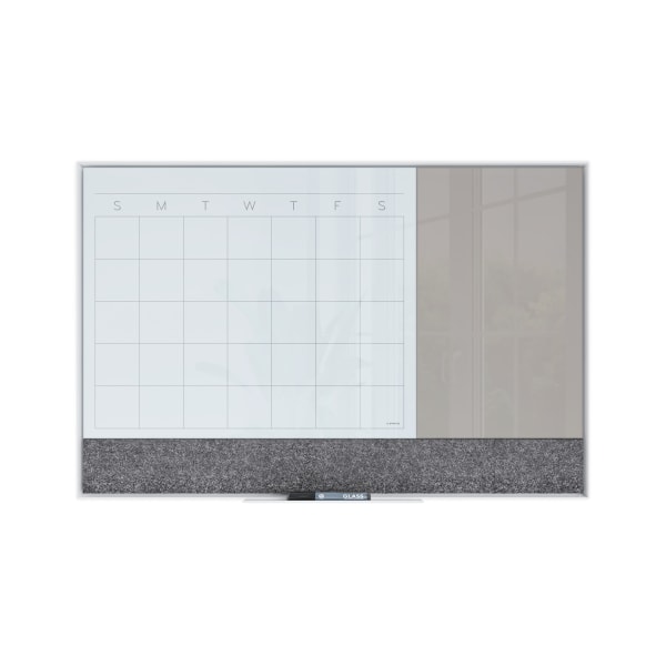 U Brands 3N1 Magnetic Glass Dry Erase Monthly Calendar Board, 36 X 24, White/Grey Surface, White Aluminum Frame