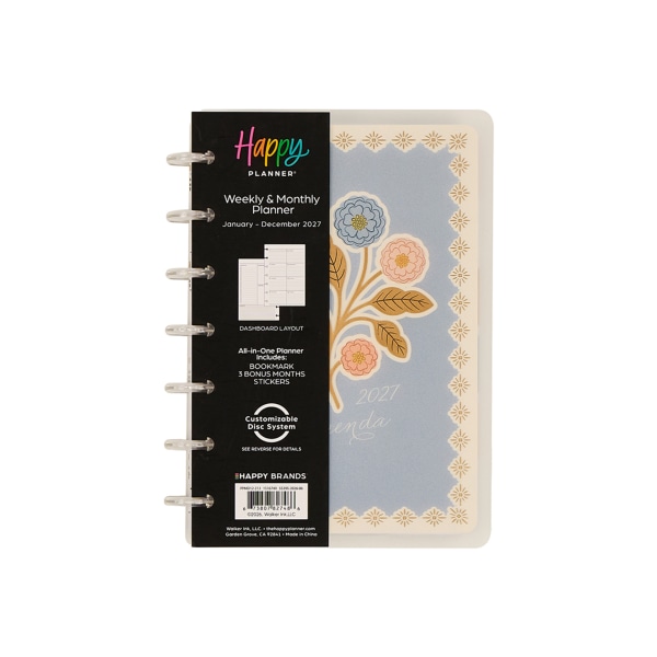 Happy Planner Monthly/Weekly Mini Disc-Bound Planner, 4-11/16" x 7", Orchard Flora, January 2027-December 2027, Total Qty 1