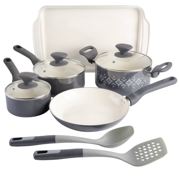 Spice By Tia Mowry 10Piece Aluminum Ceramic Nonstick Cookware Set Charcoal