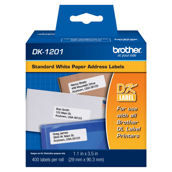 Brother DK-1201 Standard Address Labels, DK1201, 3 1/2" x 1 1/2", White, Pack Of 400
