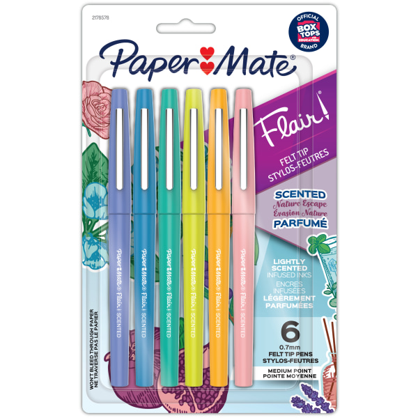 Flair Scented Felt-Tip Pens, Pack Of 6 Pens, Medium Tips, 0.7 mm, Assorted Nature Escape Scents And Colors