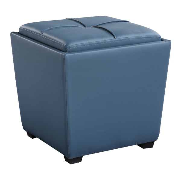 Rockford Storage Ottoman in Slate Blue Faux Leather