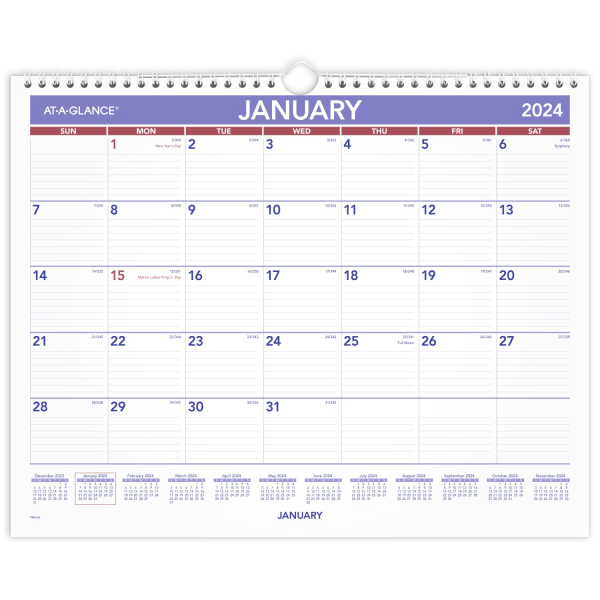 AT-A-GLANCE 2024 Monthly Wall Calendar Medium 15 x 12 - Wall Calendars