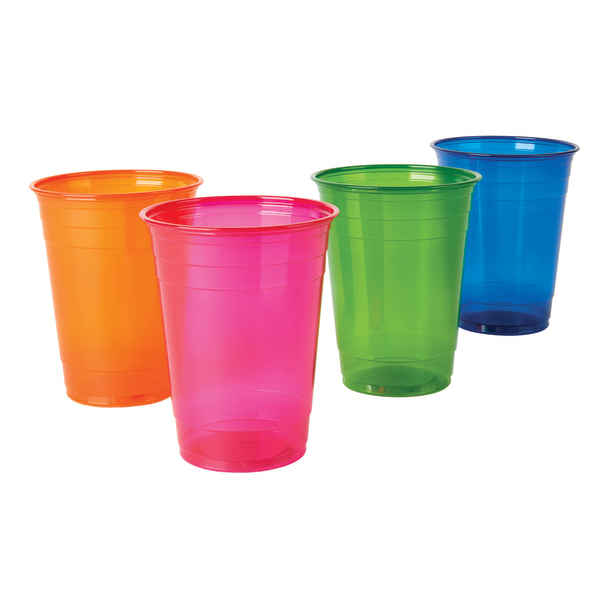 Highmark Plastic Cups 16 Oz Assorted Clear Colors Pack Of 100 - Office Depot