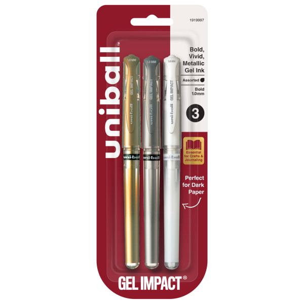 uni-ball Impact Roller Pens, Bold Point, 1.0 mm, Assorted, Pack Of 3