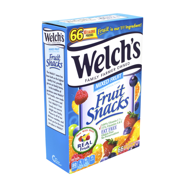Welch's® Mixed Fruit Snacks, 0.9 oz., Box Of 66 Pouches, ( date variety)