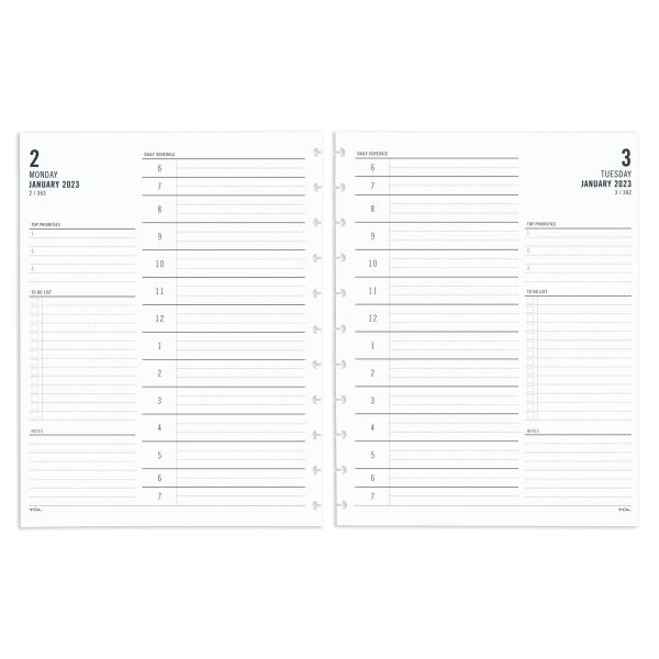 TUL Discbound Daily Refill Pages, Letter Size, January To December 2023