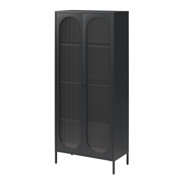 Photos - Wardrobe Mr. Kate Luna Tall 32"W 2-Door Accent Cabinet With Fluted Glass, Black