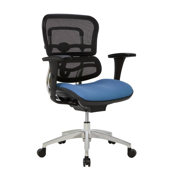 WorkPro® 12000 Series Ergonomic Mesh/Premium Fabric Mid-Back Chair, Black/Sky, BIFMA Compliant -  V-12000-AS908010