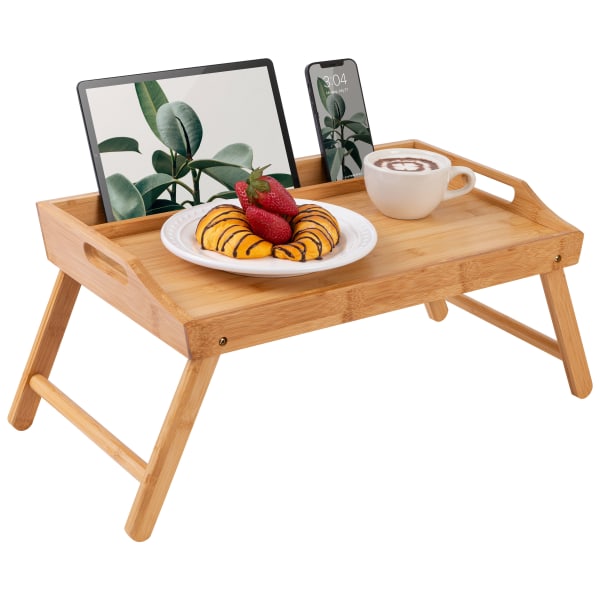 Rossie Home Bamboo Bed Tray / Lap Desk with Phone Holder  Medium  Natural