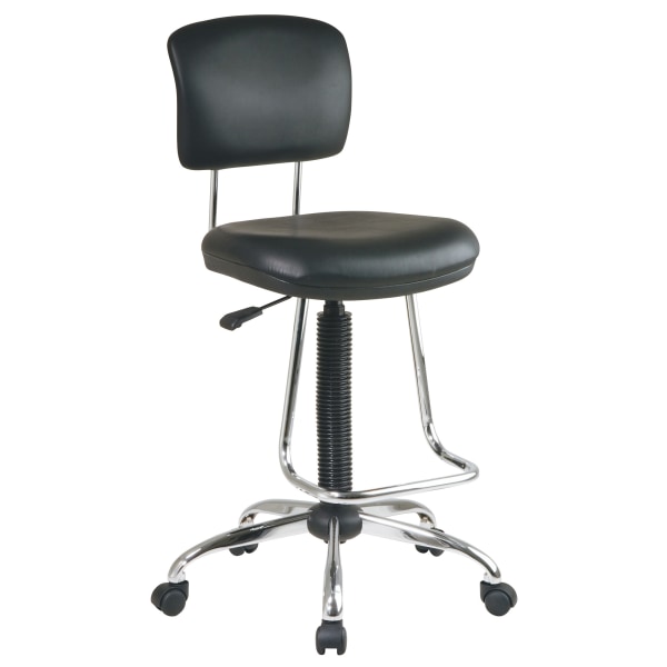 Chrome Finish Economical Chair with Teardrop Footrest.; Pneumatic Drafting Chair with Vinyl Stool and Back.; Height Adjustment 26 to 36 overall.; He