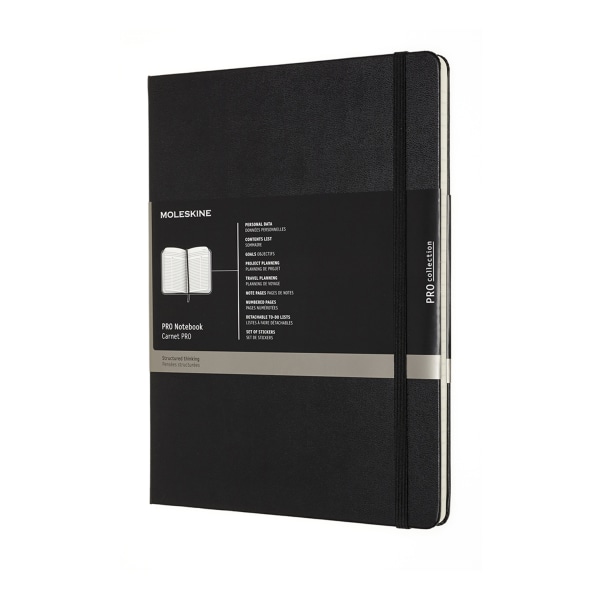 Moleskine PRO Notebook, 7-1/2" x 10", Ruled, 192 Pages, Black