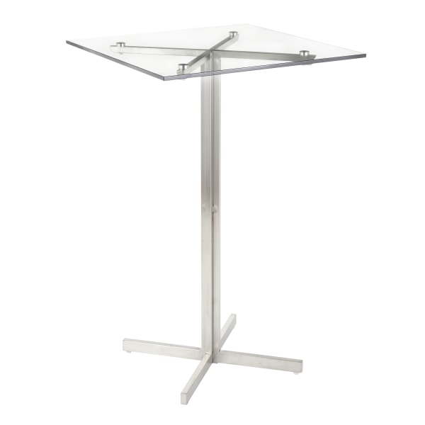 Fuji Contemporary Square Bar Table in Stainless Steel with Clear Glass Top by LumiSource