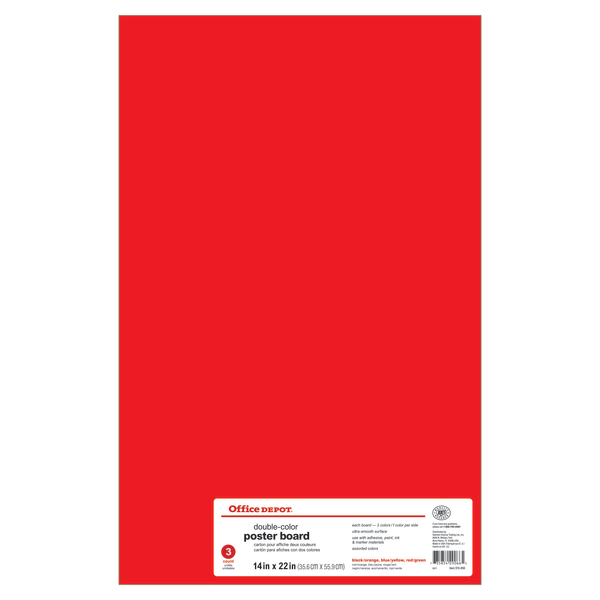 Office Depot&reg; Brand Dual Color Poster Board, 14&quot; x 22&quot;, Black/Orange, Blue/Yellow, Red/Green, Pack Of 3 515950