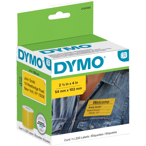 Dymo® Label Writer Multi-Purpose Labels, 2-1/8" x 4", Yellow, 220 Labels Per Roll