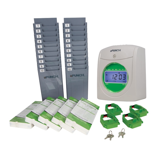 uPunch Electronic Non-Calculating Bundle Punch Card Time Clock System, Green/Beige (UB1000)