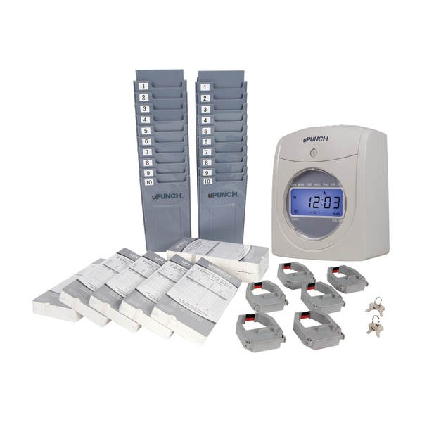 uPunch Electronic Calculating Bundle Punch Card Time Clock System, Gray/Beige (UB2000) | Quill