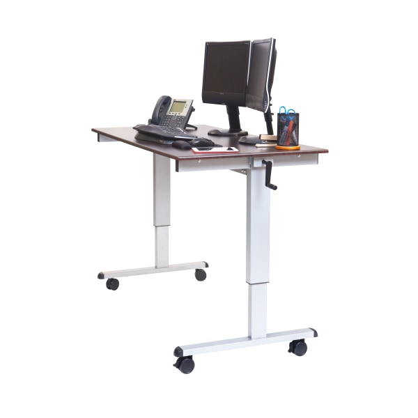 Luxor Crank 60""W Adjustable Stand Up Desk, Dark Walnut/Silver -  STANDUP-CF60-DW