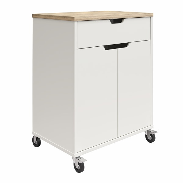 Ameriwood™ Home Systembuild Evolution Versa 1-Drawer Storage Cart With Locking Casters, 35-9/16"" x 27-11/16"", White/Weathered Oak -  Ameriwood Home, 7296500COM