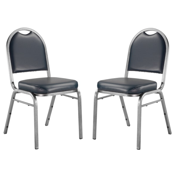 National Public Seating Dome-Back Stacking Banquet Chairs, Vinyl, Midnight Blue/Silvervein, Set Of 2