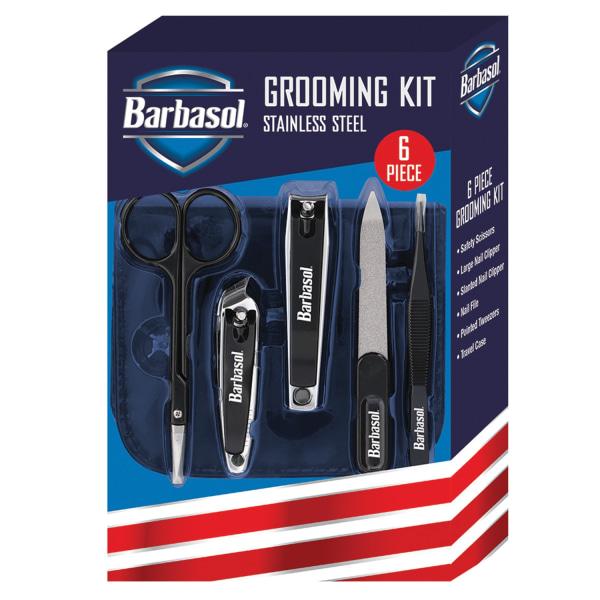 UPC 805106841218 product image for Barbasol 6-Piece Stainless Steel Nail Grooming Kit, Black | upcitemdb.com