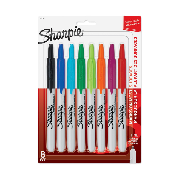 UPC 071641327306 product image for Sharpie® Retractable Permanent Markers, Fine Point, Assorted Colors, Pack Of 8 M | upcitemdb.com