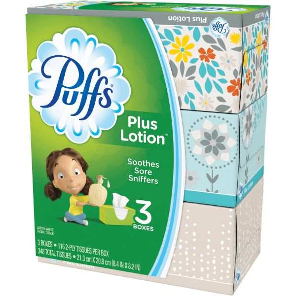 Puffs Plus Lotion Facial Tissues 2 Ply White Case Of 3 Boxes