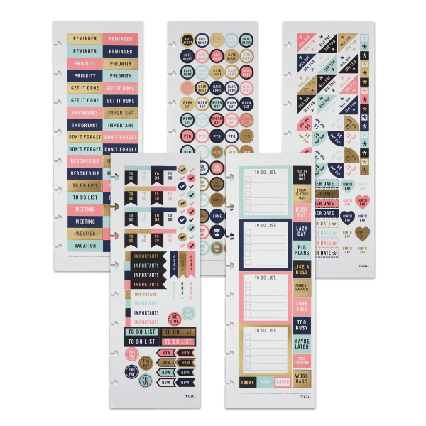 TUL Discbound Notebook Sticker Sheets, 3 x 8-1/2, Assorted, 10 Sheets, 2 Sheets of 5 Designs