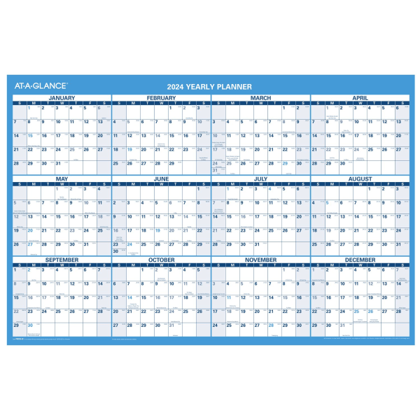 AT-A-GLANCE 2024 Horizontal Reversible Erasable Wall Calendar Large 36 x 24 -