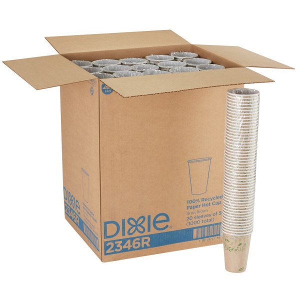 Dixie? ecosmart? 100% Recycled Fiber Hot Cups, 16 Oz, 50 Cups Per Sleeve, 20 Sleeves Per Case, Case Of 1,000 Cups