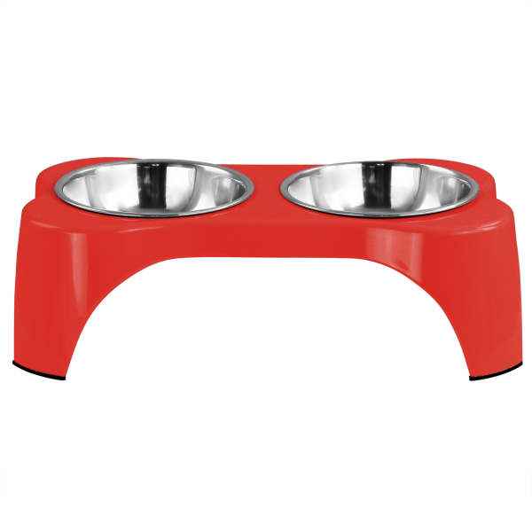 Gibson Home Bow Wow Meow 3-Piece Elevated Pet Bowl Dinner Set, 13-1/2"" x 7-1/2"", Red -  995117872M