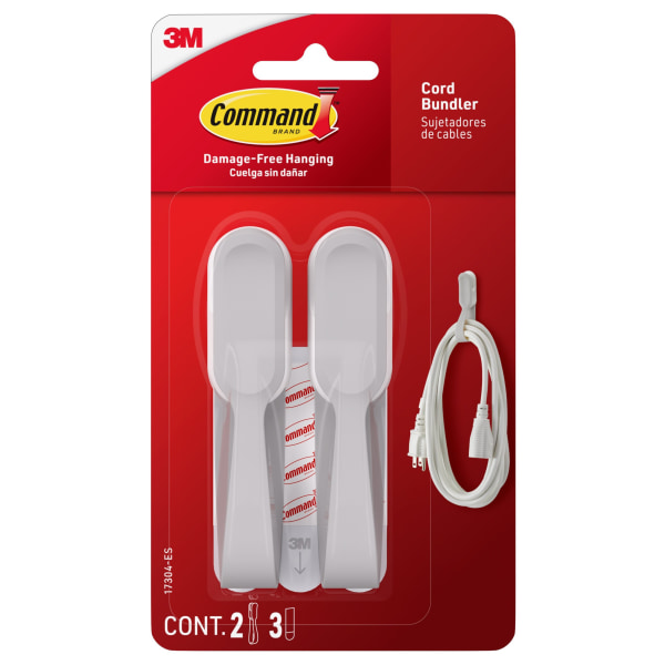 Command 2pk Damage-Free Hanging Multipurpose Cord Bundlers White Holiday Decoration