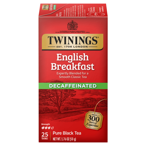 Twinings of London Classic Decaffeinated English Breakfast Tea Bags, Carton Of 25