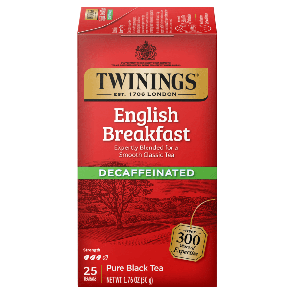 Twinings of London® Classic Decaffeinated English Breakfast Tea Bags, Carton Of 25 -  09182