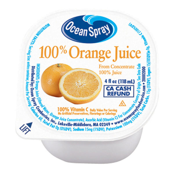 48 PACKS : Ocean Spray No Thaw Orange 100% Juice, 4-Ounce Containers