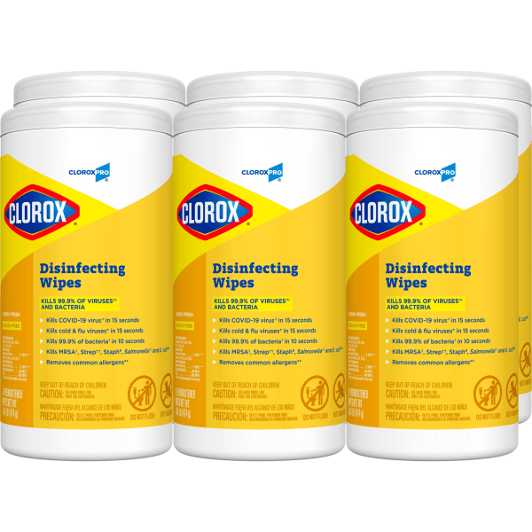 Clorox Disinfecting Wipes 7 x 8 Lemon Scent 75 Wipes Per Tub Box Of 6 Tubs