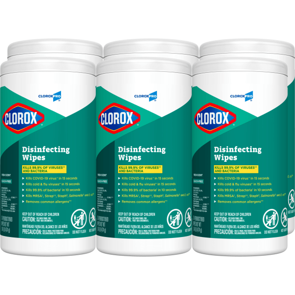 Clorox Disinfecting Wipes 7 x 8 Fresh Scent 75 Wipes Per Tub Box Of 6 Tubs