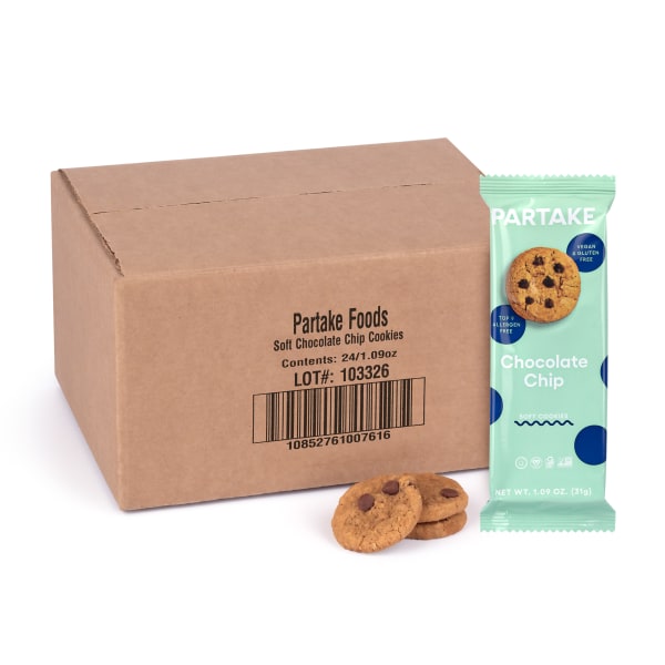 Partake Soft Chocolate Chip Cookie Snack Pack, 1.09 Oz, Pack Of 24 Cookies