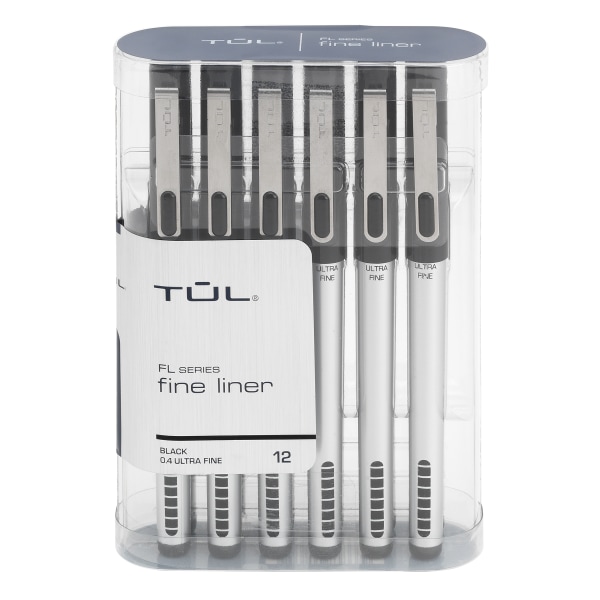 TUL Fine Liner Felt-Tip Pens, Ultra-Fine, 0.4 mm, Silver Barrel, Black Ink, Pack Of 12 Pens - F-501012/BK - Office Supplies These TUL pens are a must-have for school, home or sku F-501012/BK
