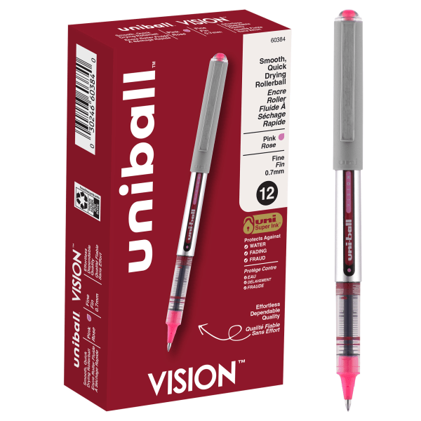 uni-ball Vision Stick Rollerball Pen, Fine Point, Pink Ink - 60384 - Office Supplies Fine point rollerball pens deliver an intense ink  sku 60384