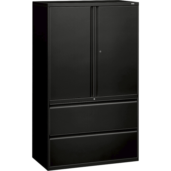 HON® 800 Series Storage Cabinet With Lateral File, 42" Wide, Black