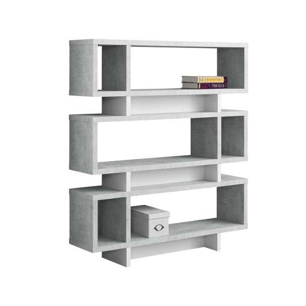 Photos - Wall Shelf Monarch Specialties 3-Shelf Modern Bookcase, Gray Cement/White I 7532 