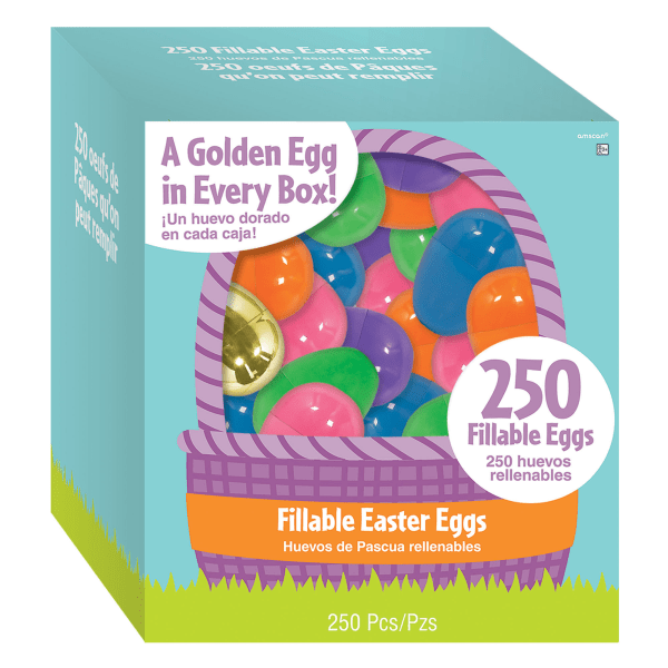 250 Count Multicolor Fillable Plastic Easter Eggs  Plastic  6 Colors  1 3/4  x 2 1/4